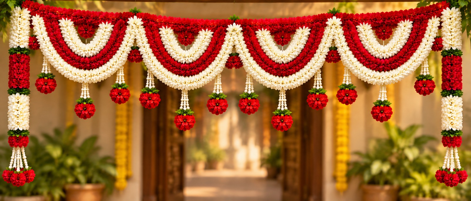 Red & White Doorway Arch with Kalasam Bells