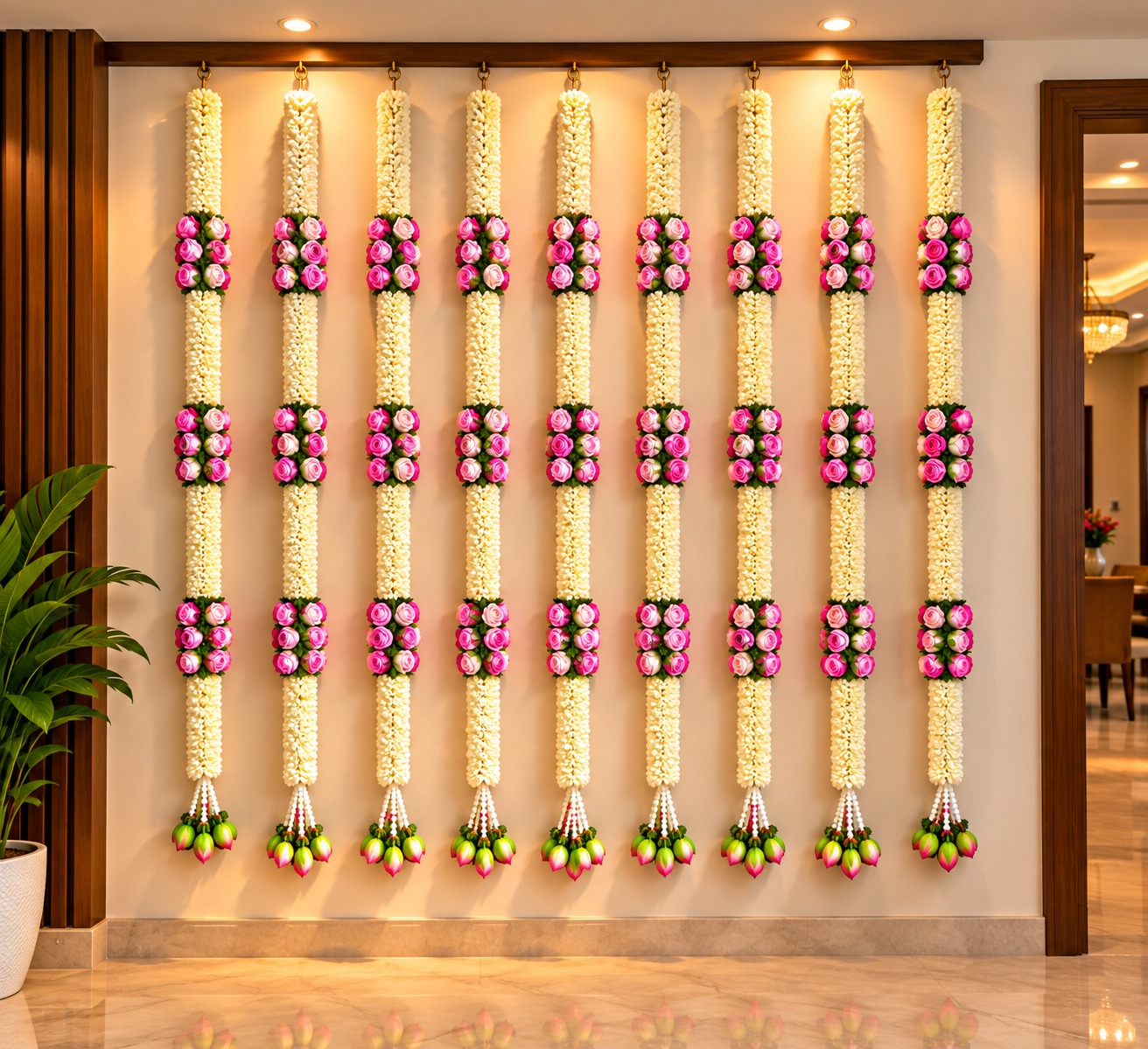 White Jasmine & Pink Rose Ceremony Backdrop