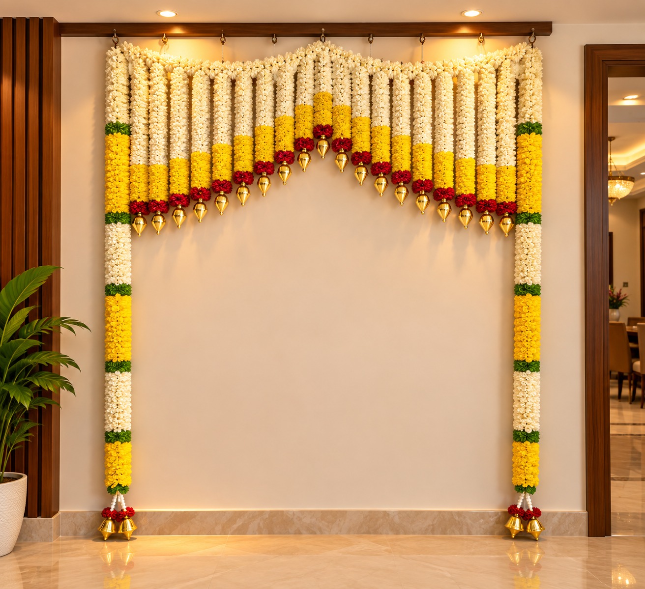 Temple-Style Yellow Marigold Pooja Arch