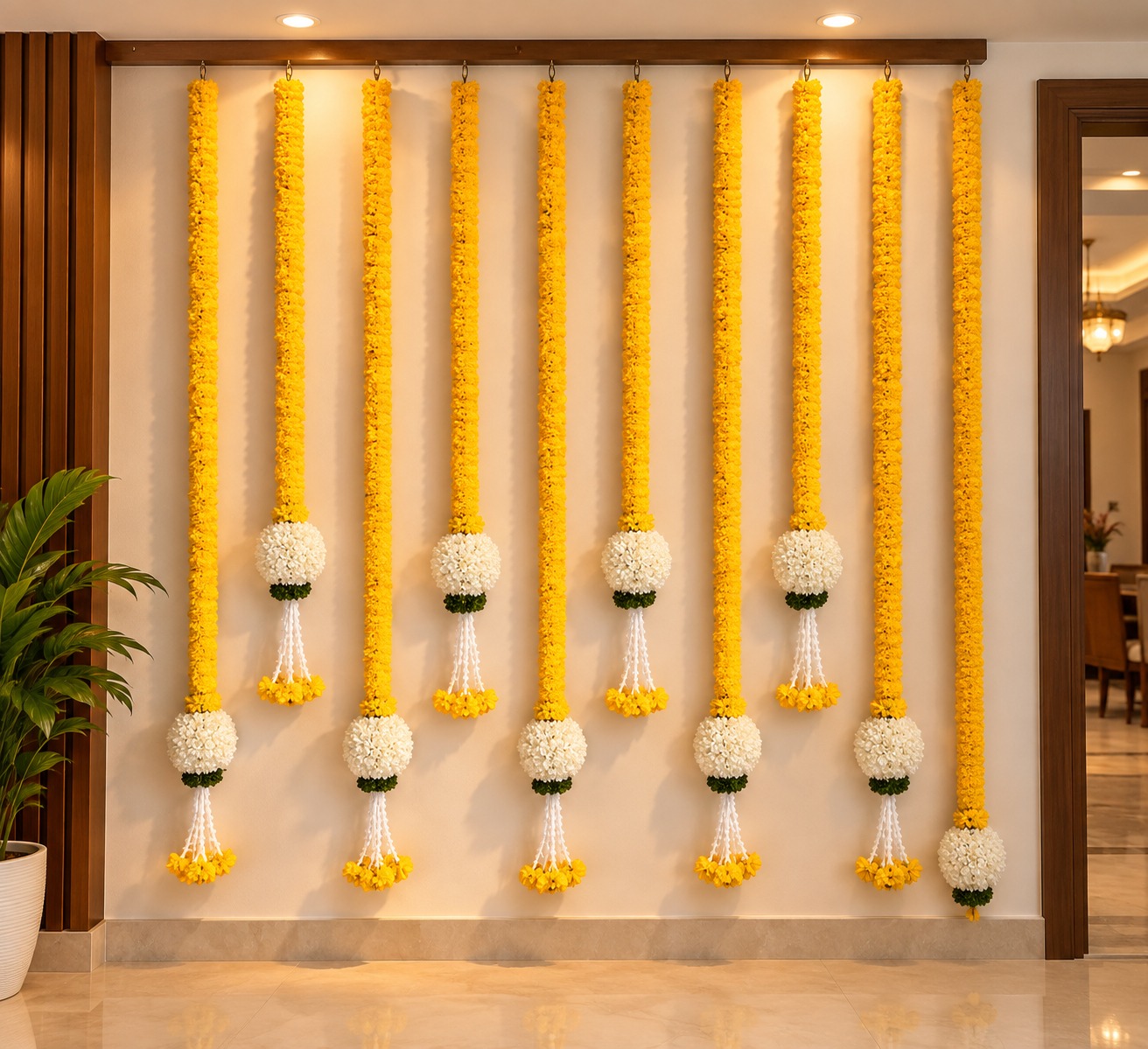 Marigold & Mogra Hanging Strand Wall