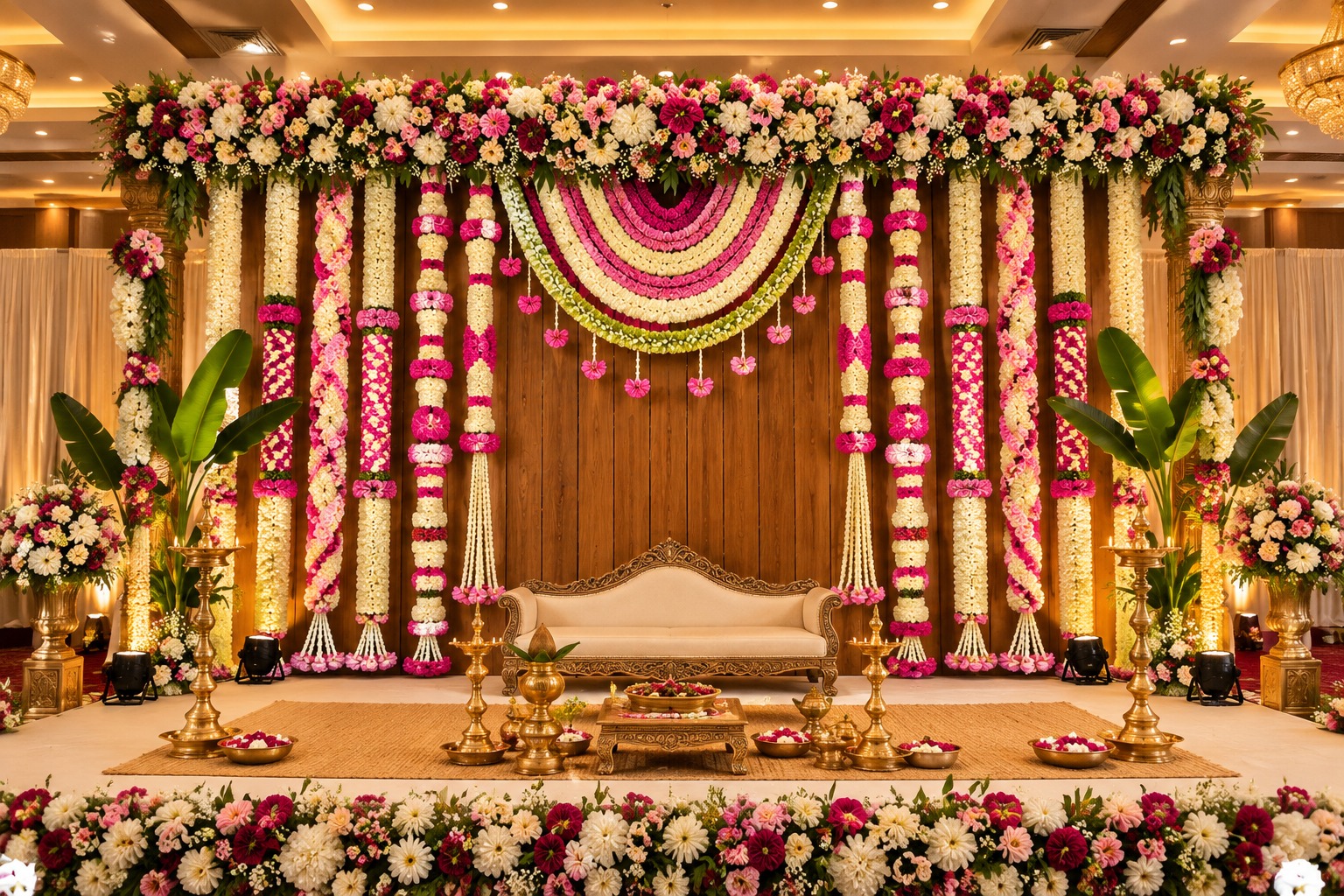 Purple & White Pichwai Pooja Stage Wall