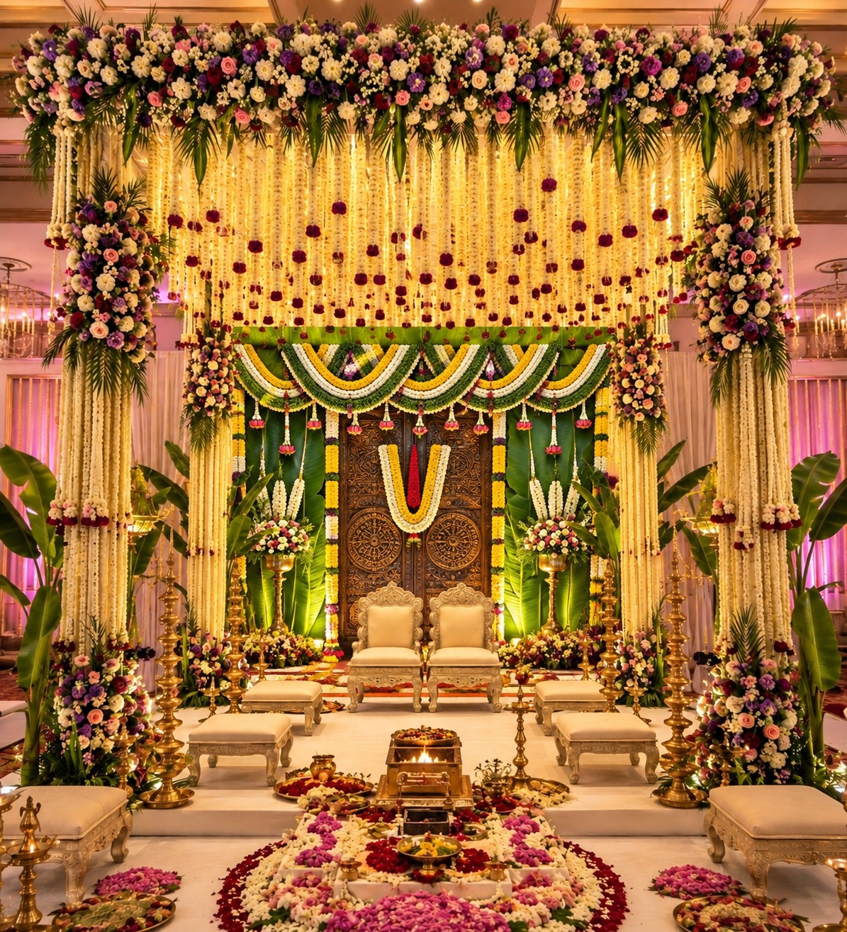 White Jasmine Lotus Drop Pooja Wall